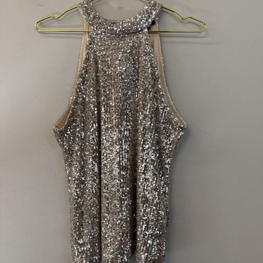 Cable and Gauge Beige/ Silver Sequin High Neck Tank Top Medium