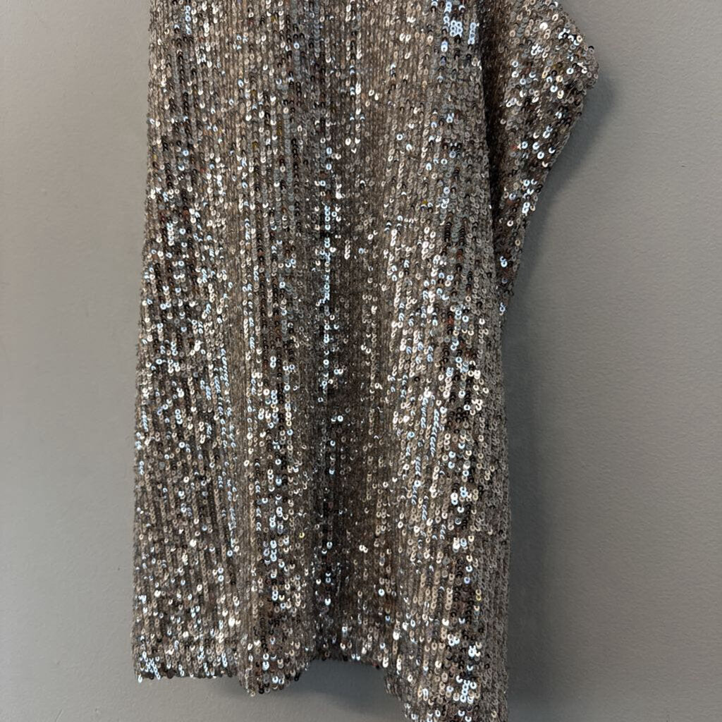 Cable and Gauge Beige/ Silver Sequin High Neck Tank Top Medium
