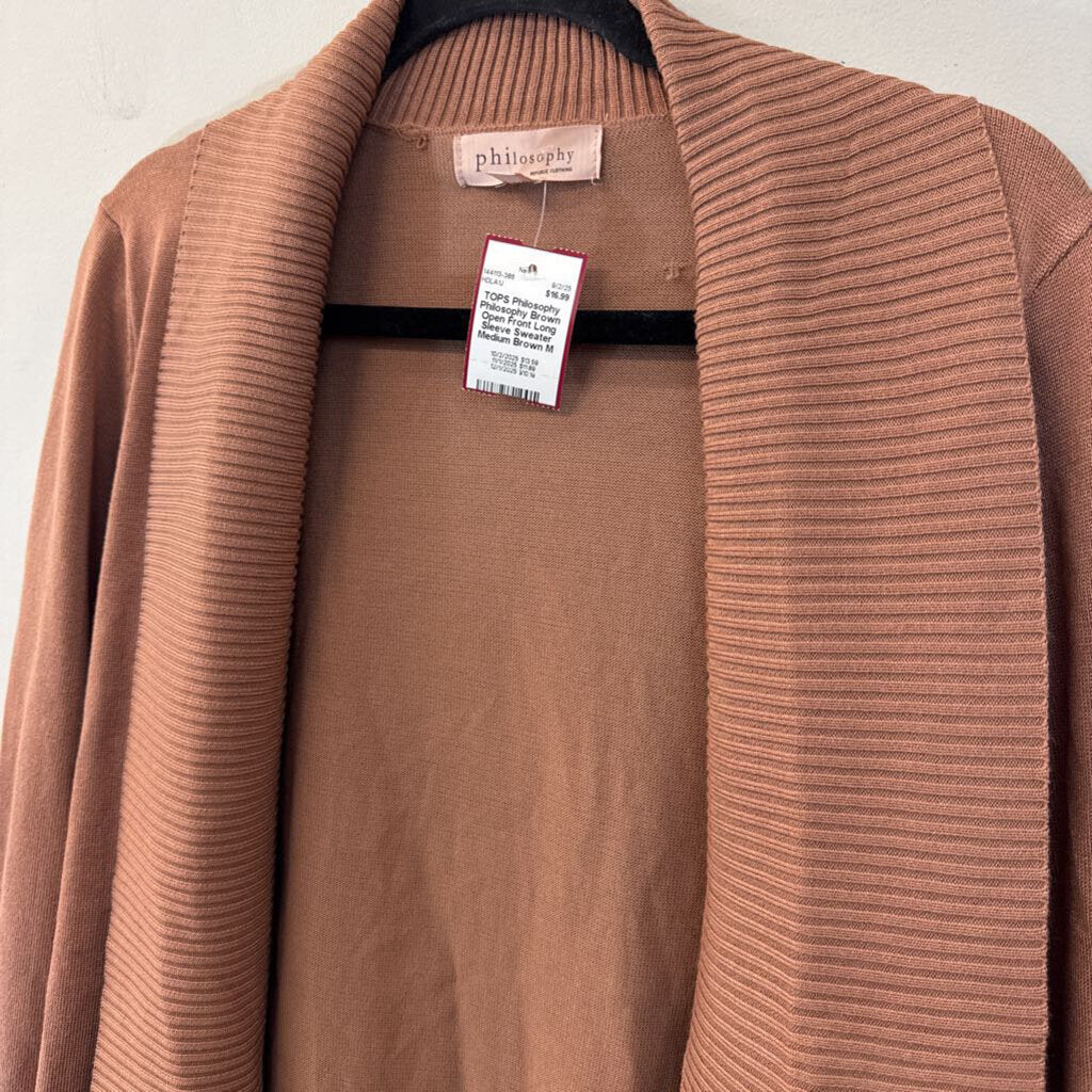 Philosophy Brown Open Front Long Sleeve Sweater Medium
