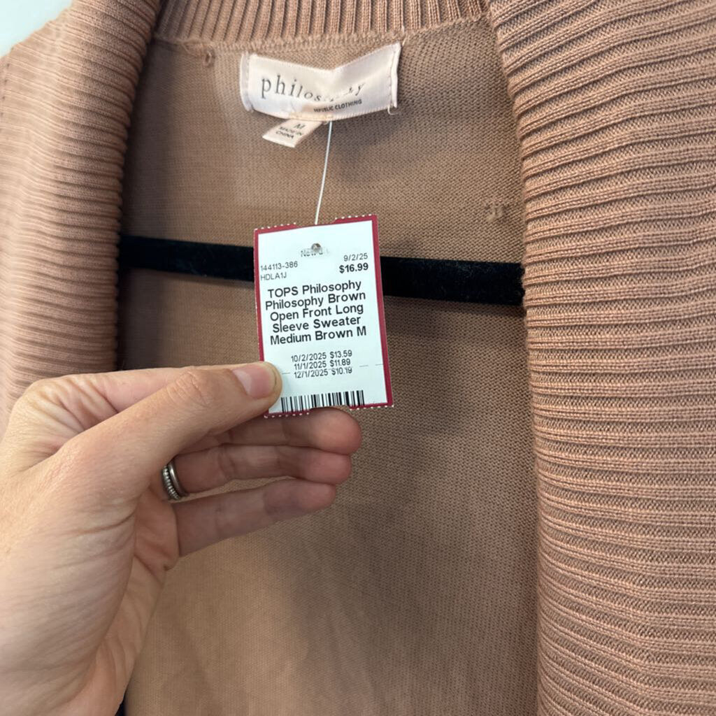 Philosophy Brown Open Front Long Sleeve Sweater Medium