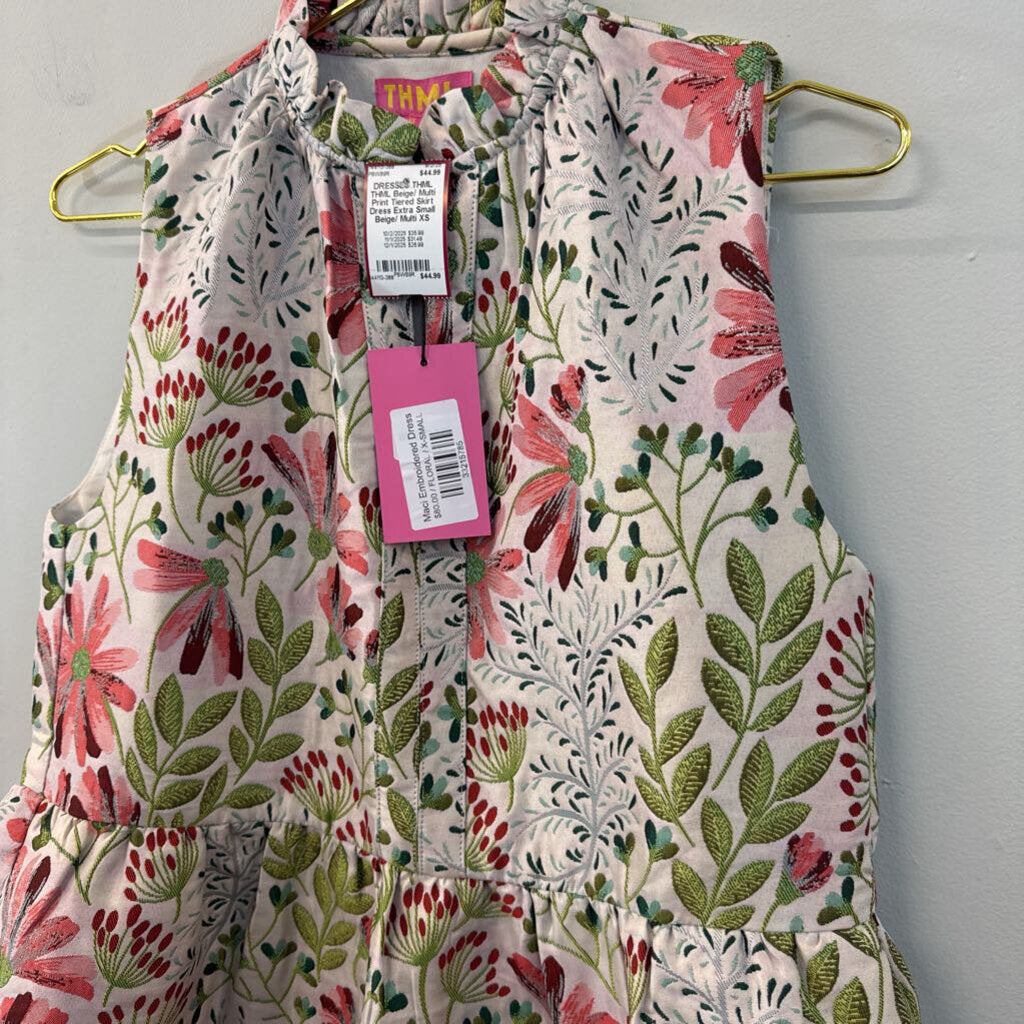 THML Beige/ Multi Print Tiered Skirt Dress Extra Small