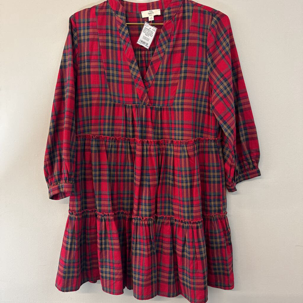 Entro Red/ Multi Plaid Long Sleeve Dress Small