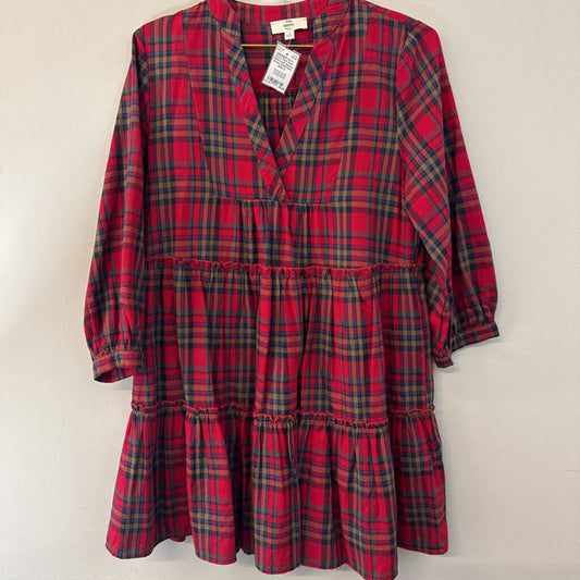 Entro Red/ Multi Plaid Long Sleeve Dress Small