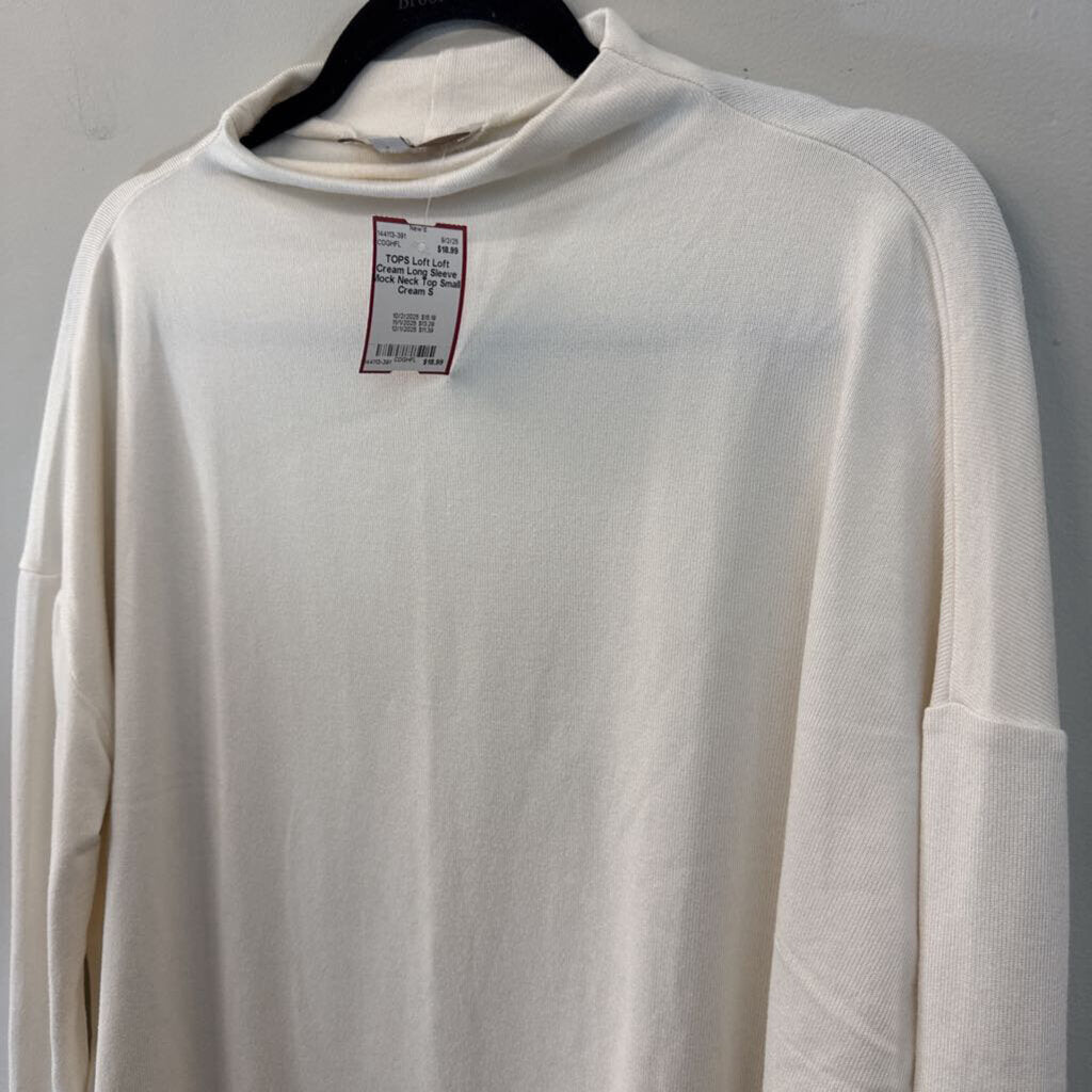 Loft Cream Long Sleeve Mock Neck Top Small
