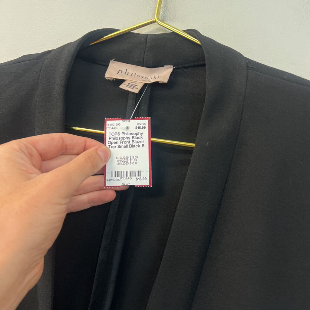 Philosophy Black Open Front Blazer Top Small