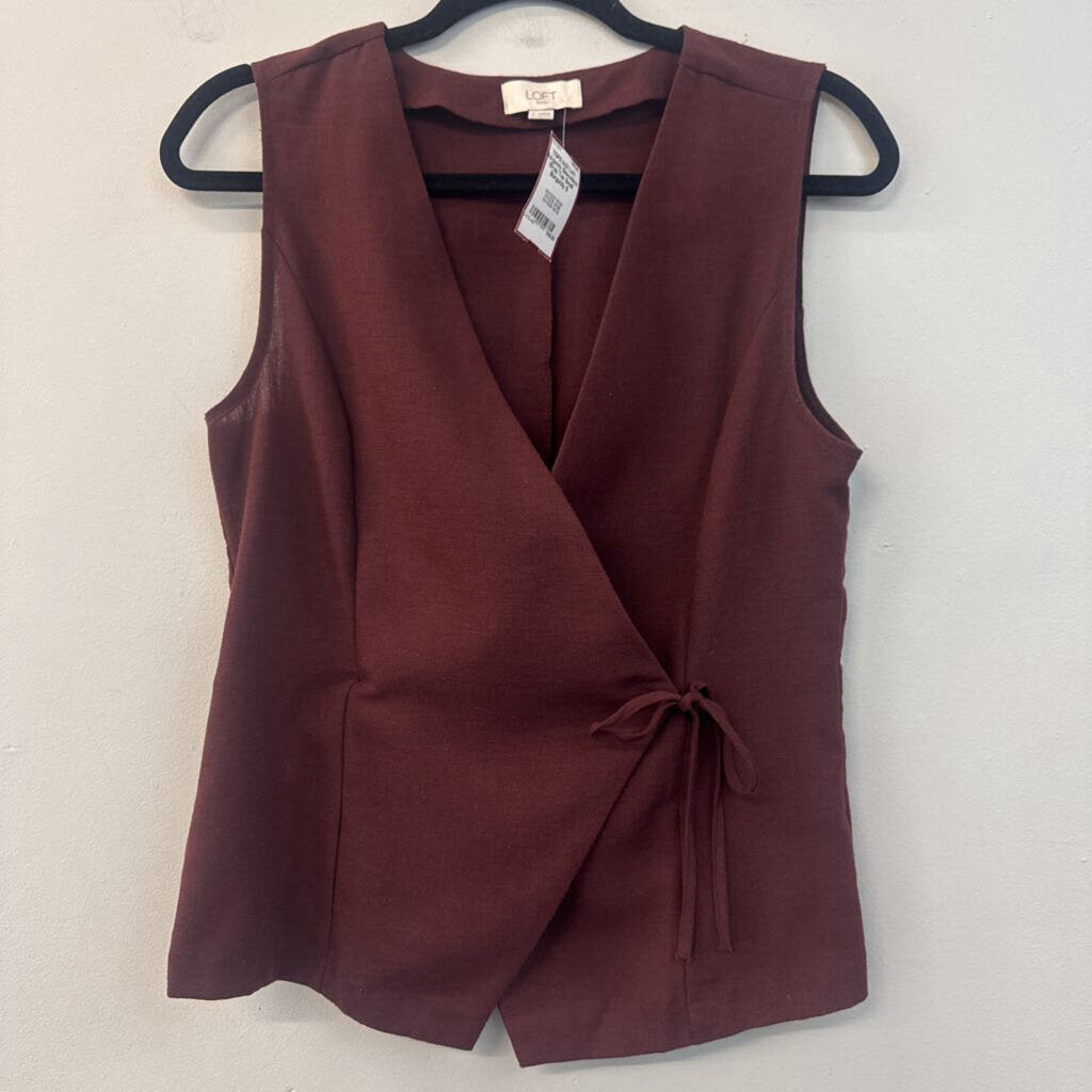 Loft Burgundy Sleeveless Wrap Top Small