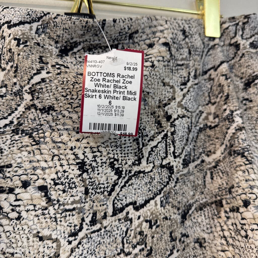 Rachel Zoe White/ Black Snakeskin Print Midi Skirt 6