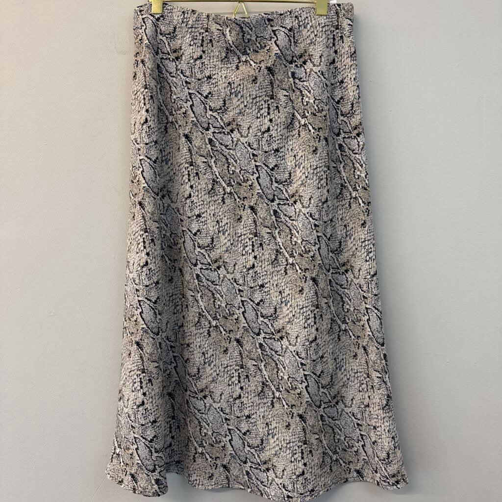 Rachel Zoe White/ Black Snakeskin Print Midi Skirt 6