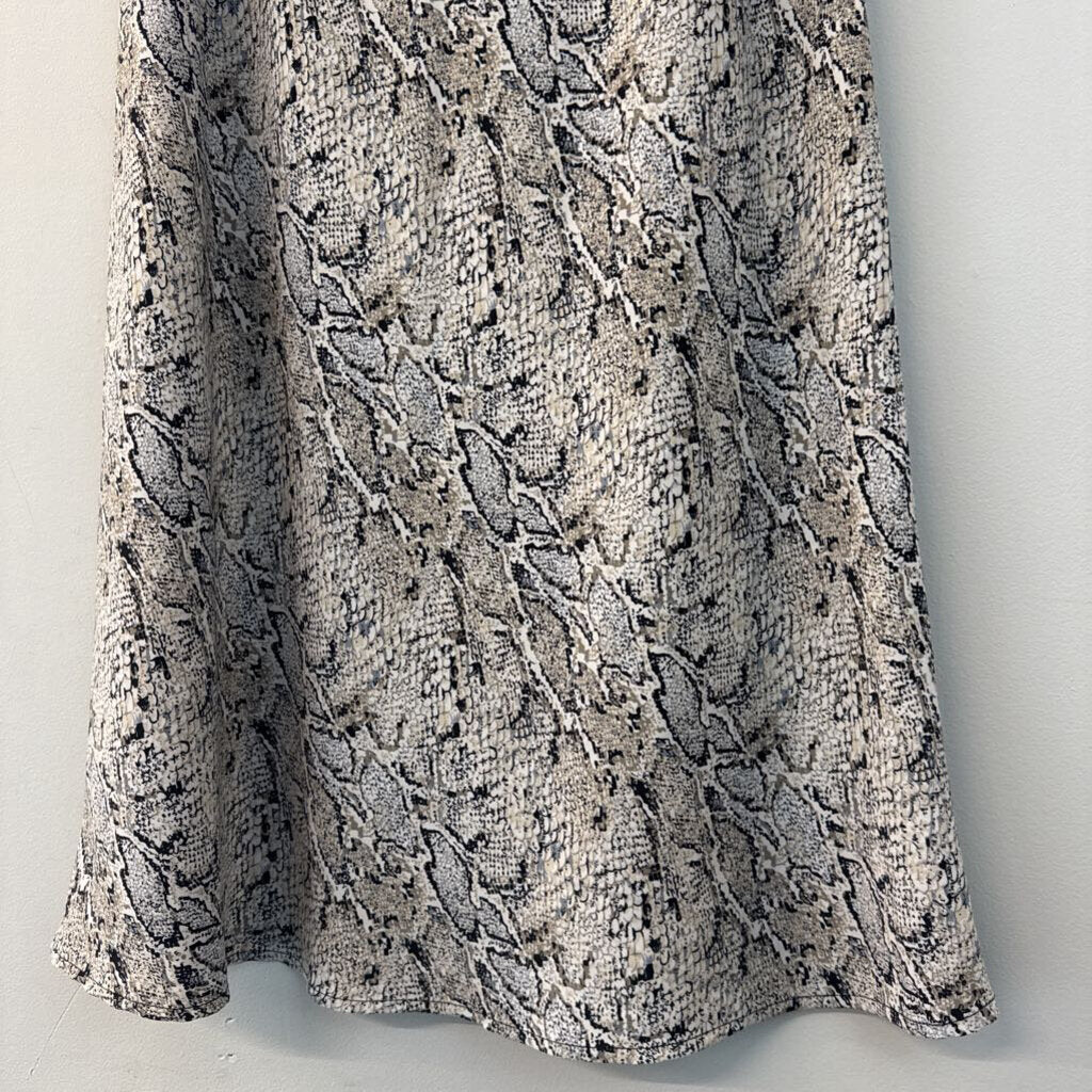 Rachel Zoe White/ Black Snakeskin Print Midi Skirt 6