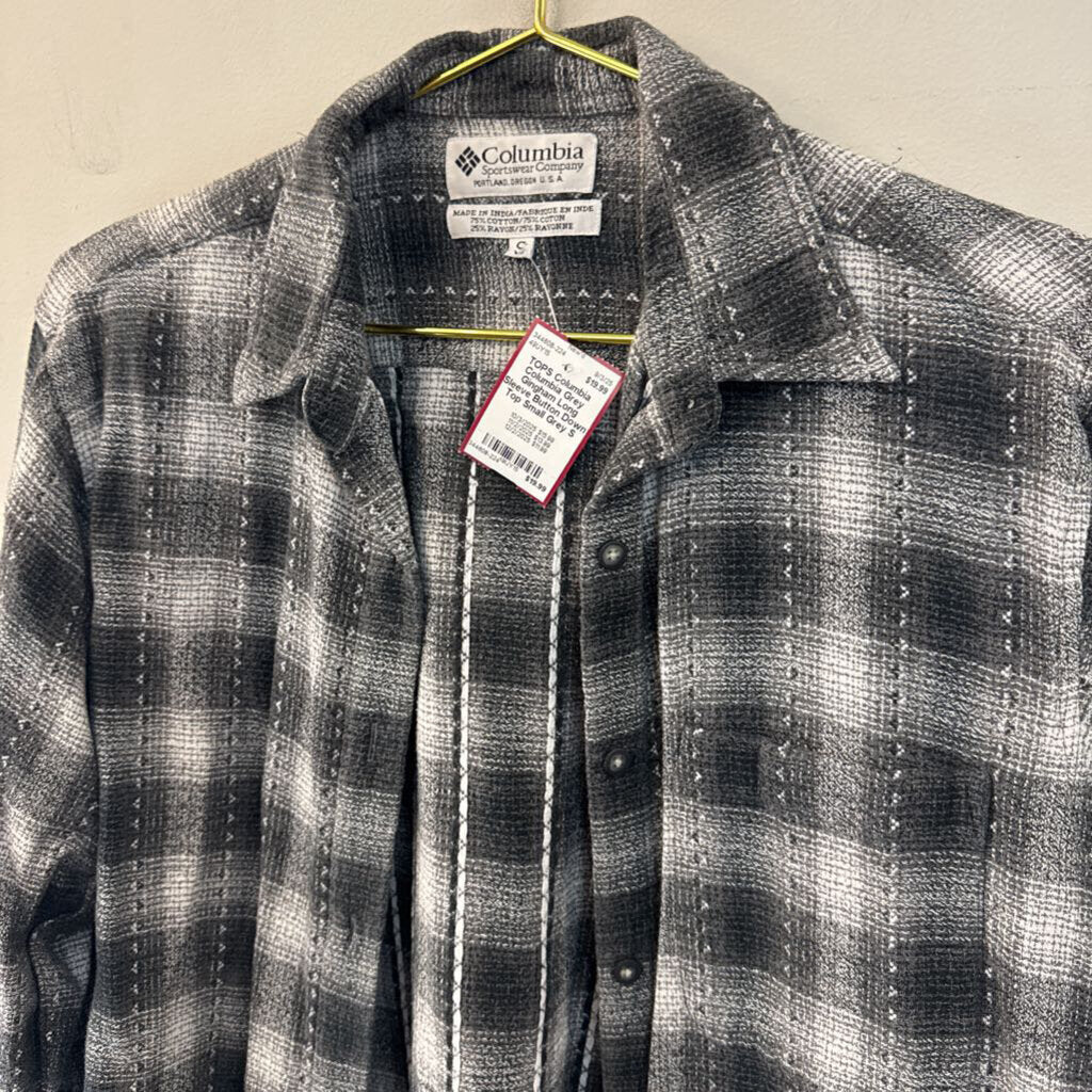 Columbia Grey Gingham Long Sleeve Button Down Top Small