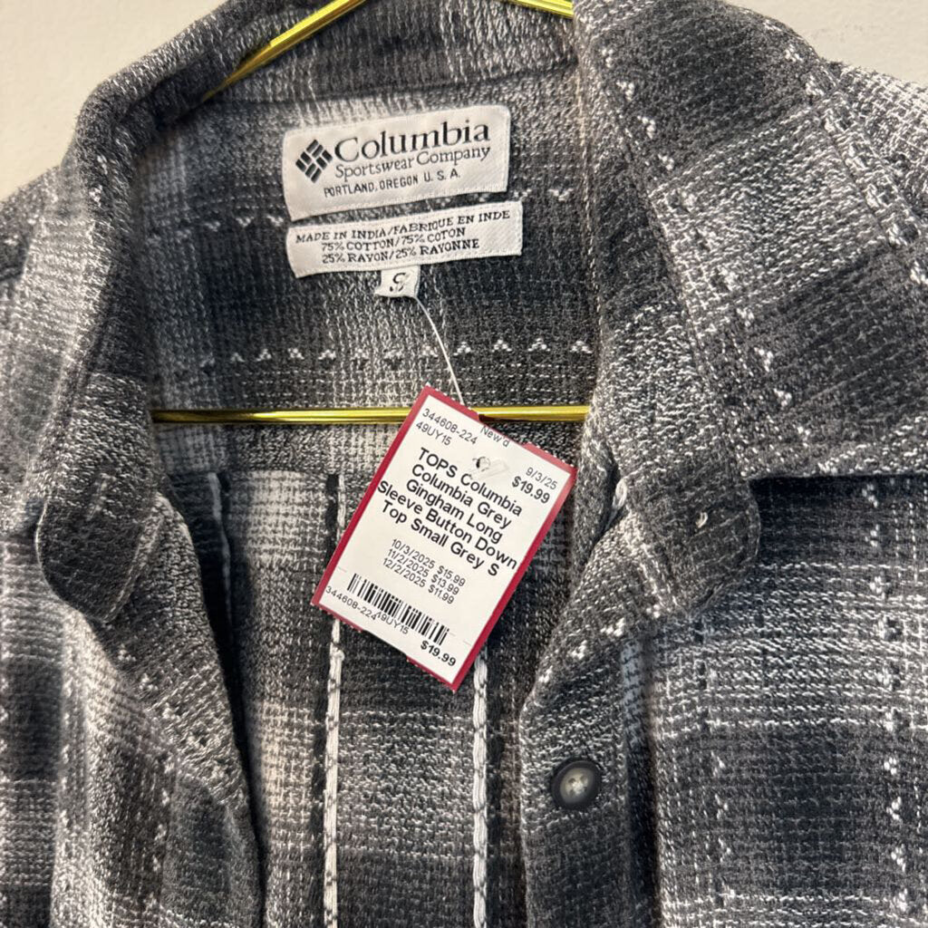 Columbia Grey Gingham Long Sleeve Button Down Top Small