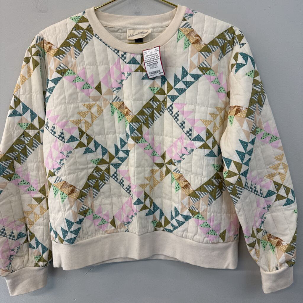 Universal Thread Cream/ Multi Quilted Long Sleeve Pullover Small
