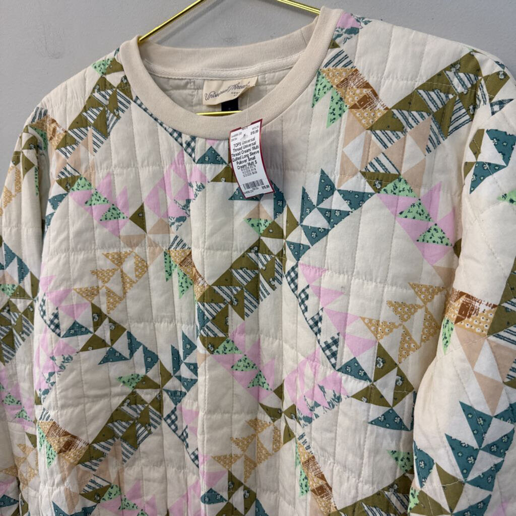 Universal Thread Cream/ Multi Quilted Long Sleeve Pullover Small