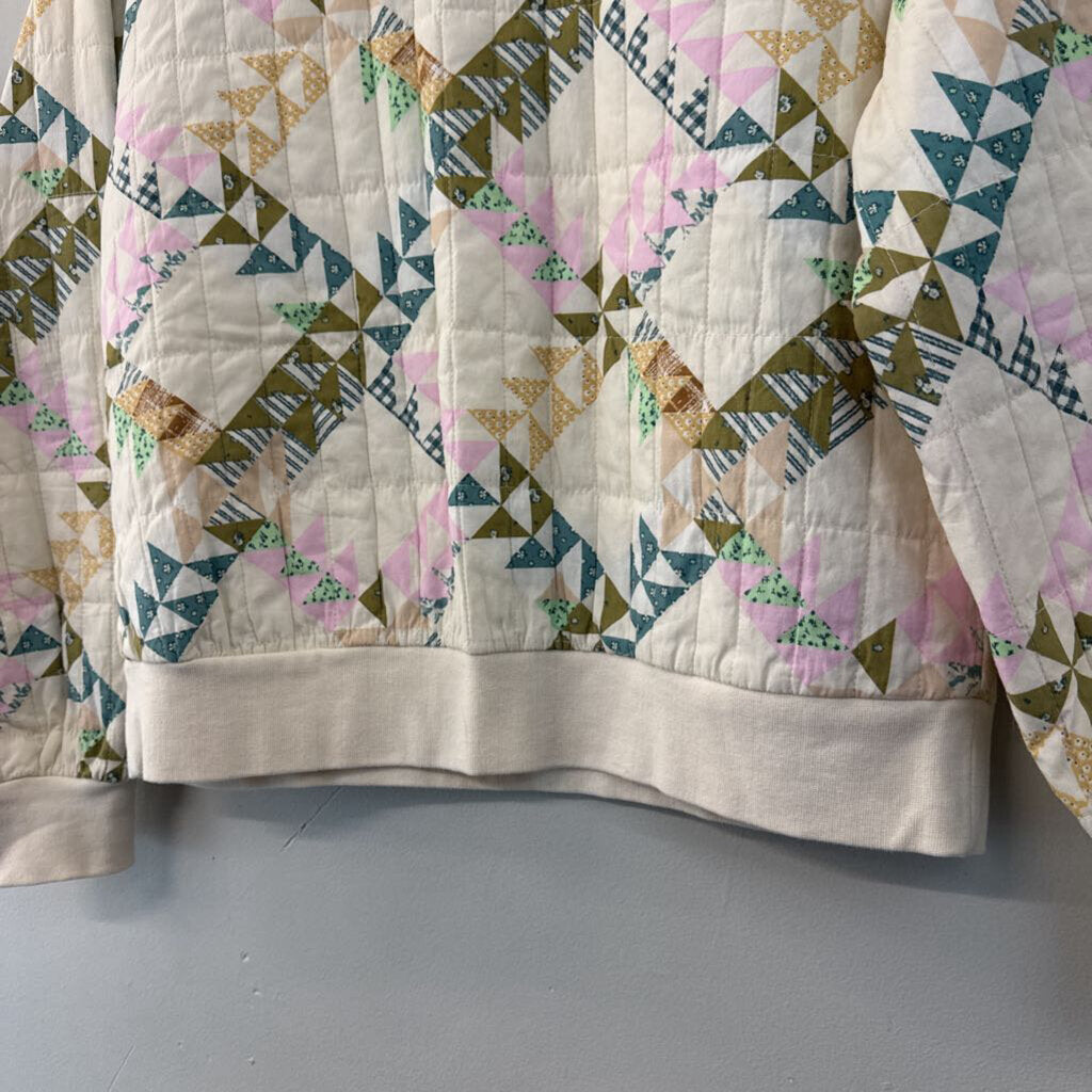 Universal Thread Cream/ Multi Quilted Long Sleeve Pullover Small