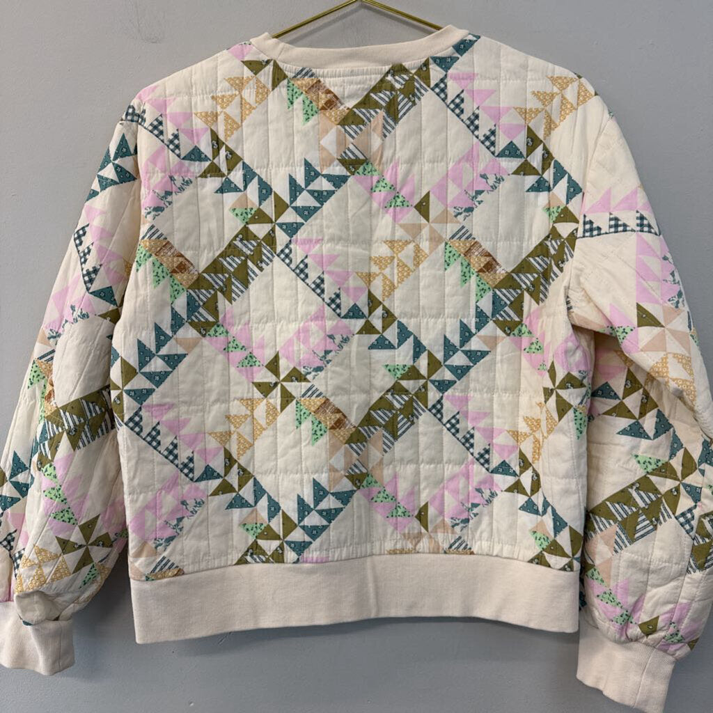 Universal Thread Cream/ Multi Quilted Long Sleeve Pullover Small