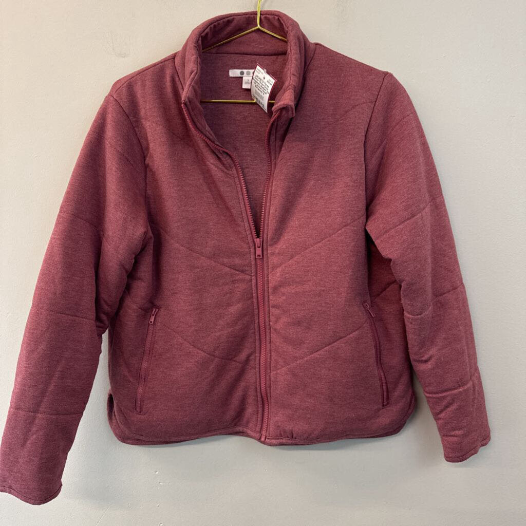 Three Dots Burgundy Quilted Zip Up Jacket Small