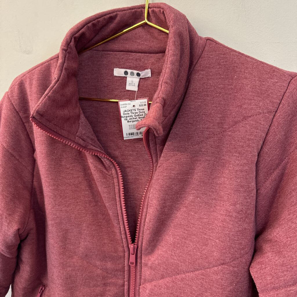 Three Dots Burgundy Quilted Zip Up Jacket Small