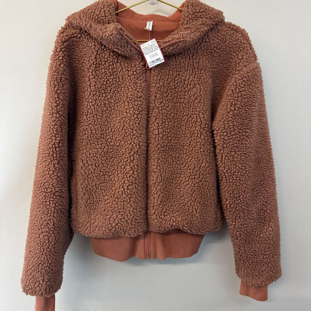 Fabletics Brown Fuzzy Sherpa Long Sleeve Zip Up Jacket Medium
