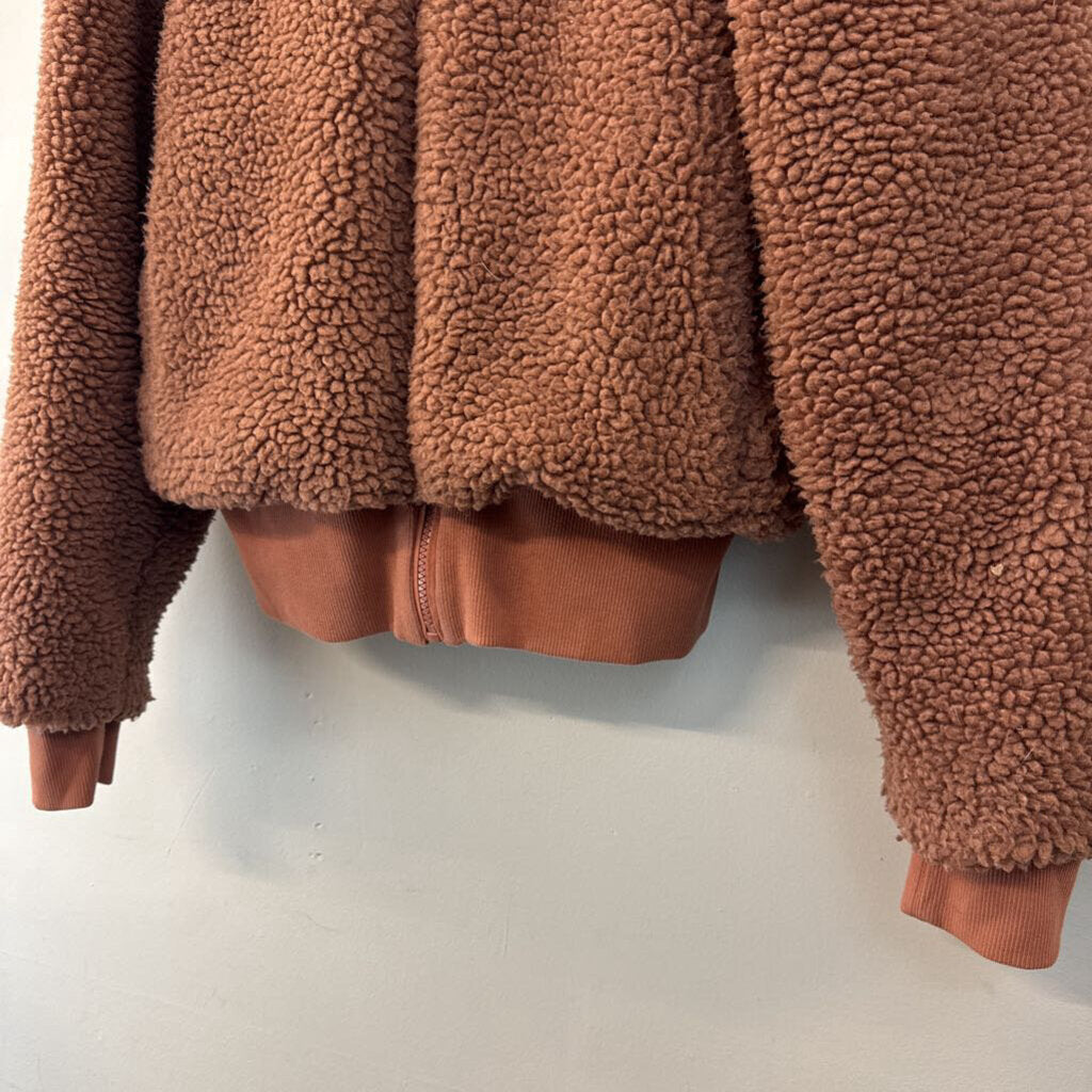 Fabletics Brown Fuzzy Sherpa Long Sleeve Zip Up Jacket Medium