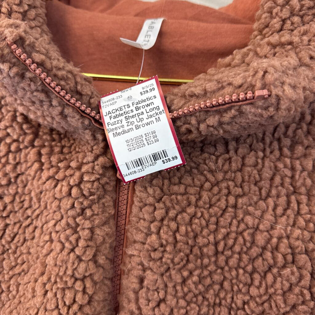 Fabletics Brown Fuzzy Sherpa Long Sleeve Zip Up Jacket Medium