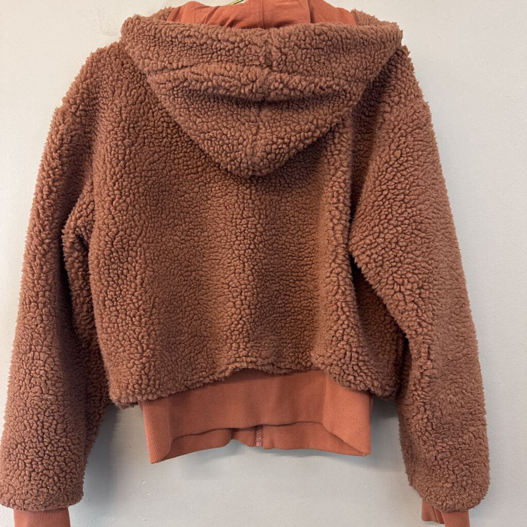 Fabletics Brown Fuzzy Sherpa Long Sleeve Zip Up Jacket Medium