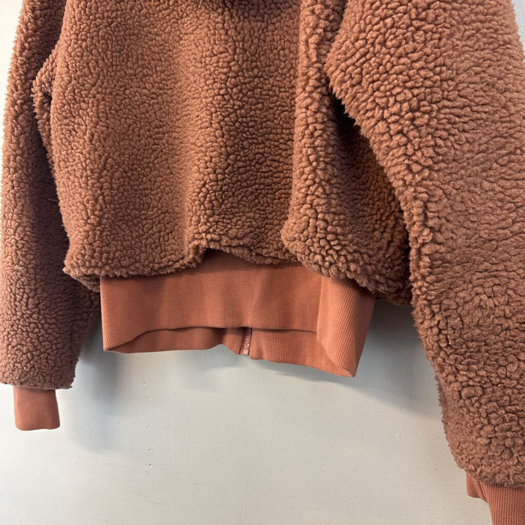 Fabletics Brown Fuzzy Sherpa Long Sleeve Zip Up Jacket Medium