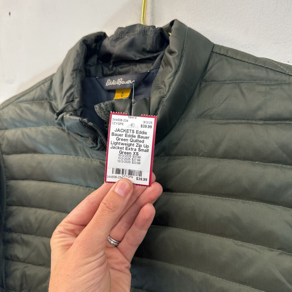 Eddie Bauer Green Quilted Lightweight Zip Up Jacket Extra Small