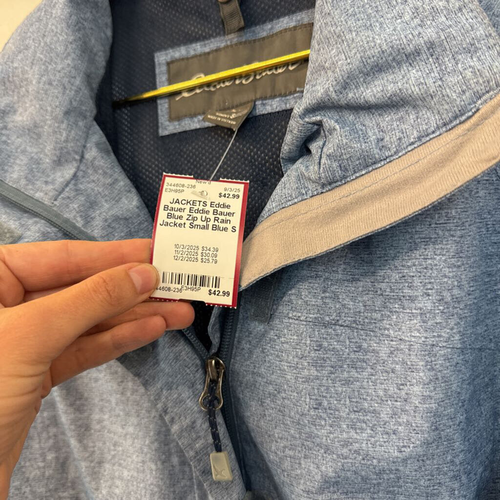 Eddie Bauer Blue Zip Up Rain Jacket Small