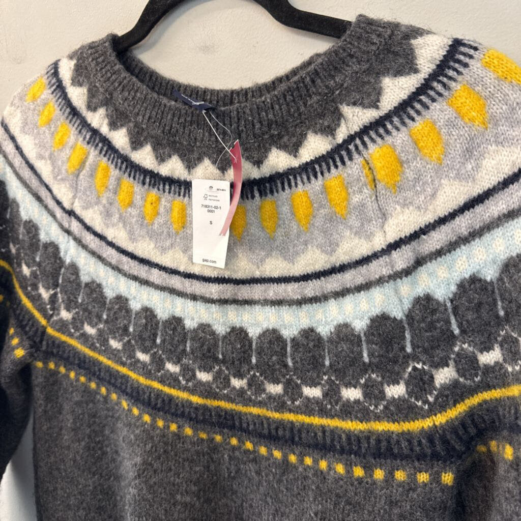 Gap Grey/ Multi Print Long Sleeve Sweater Top Small