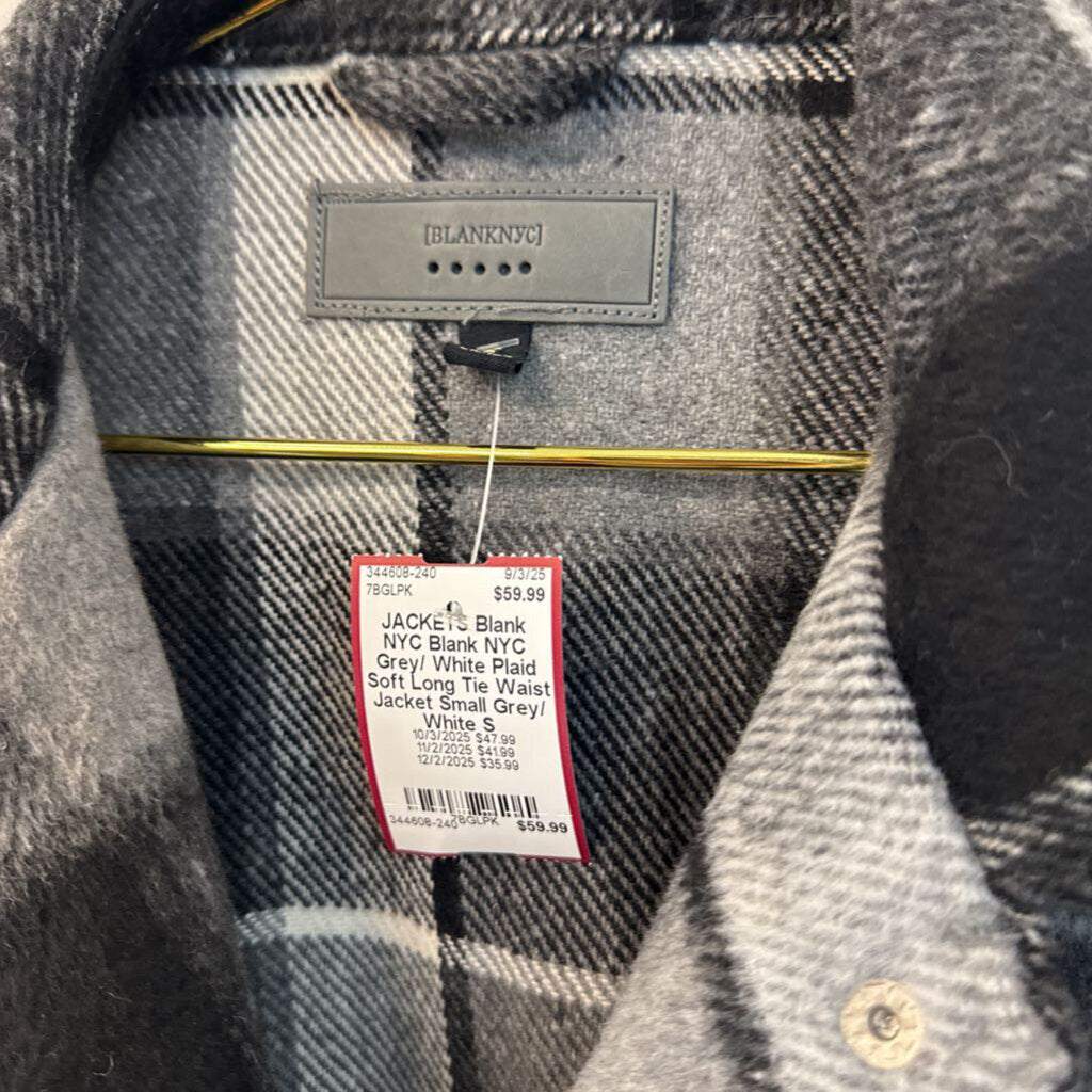 Blank NYC Grey/ White Plaid Soft Long Tie Waist Jacket Small