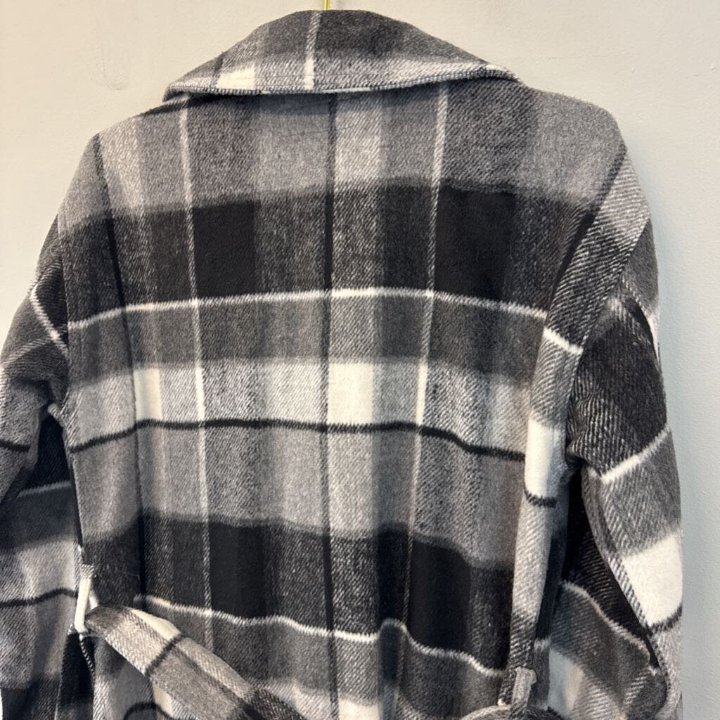 Blank NYC Grey/ White Plaid Soft Long Tie Waist Jacket Small
