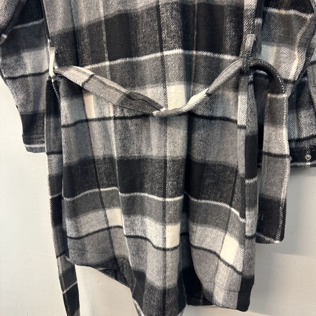 Blank NYC Grey/ White Plaid Soft Long Tie Waist Jacket Small