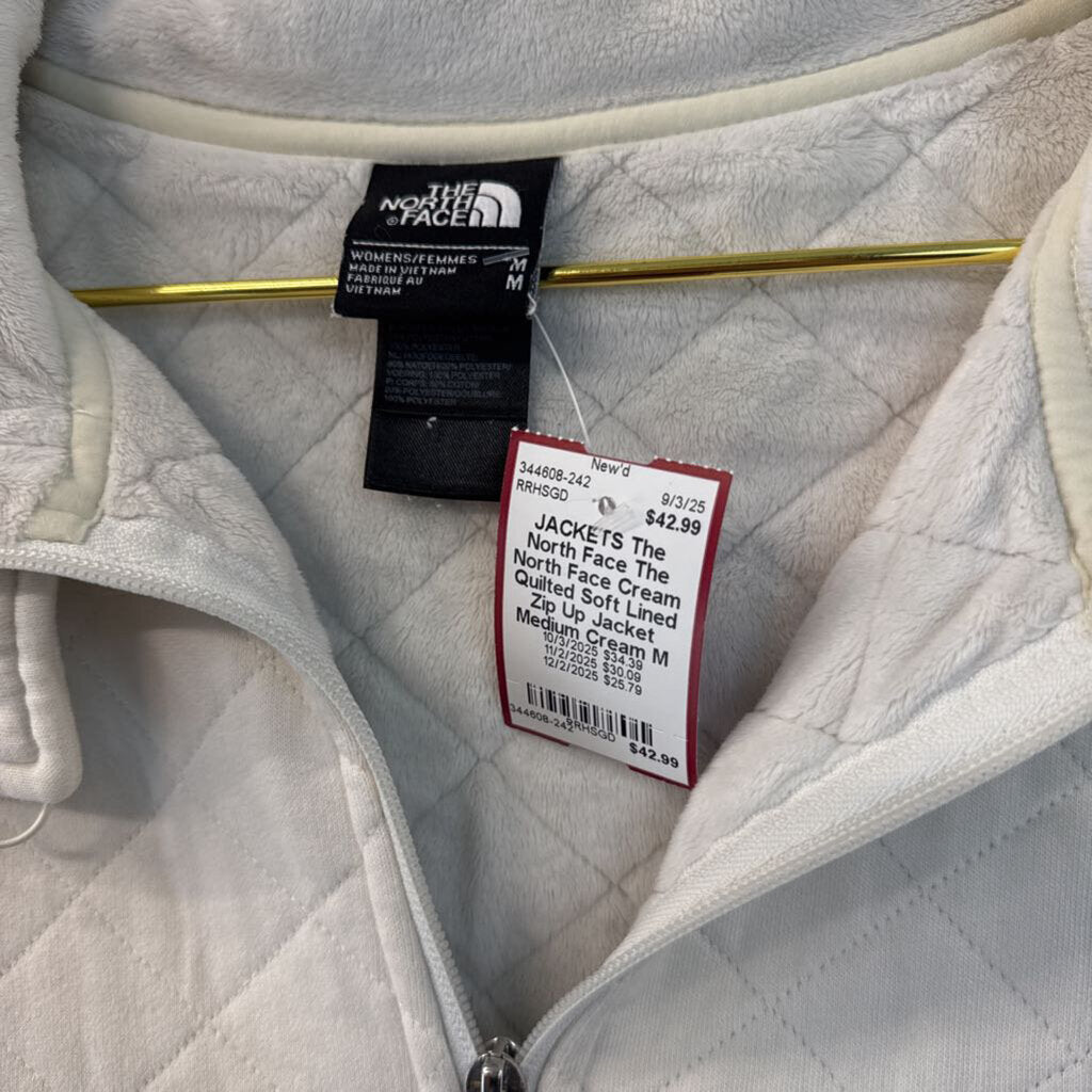 The North Face Cream Quilted Soft Lined Zip Up Jacket Medium