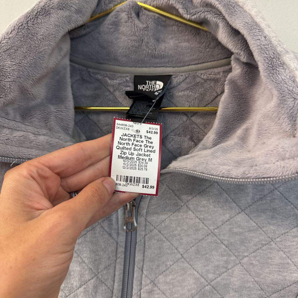 The North Face Grey Quilted Soft Lined Zip Up Jacket Medium