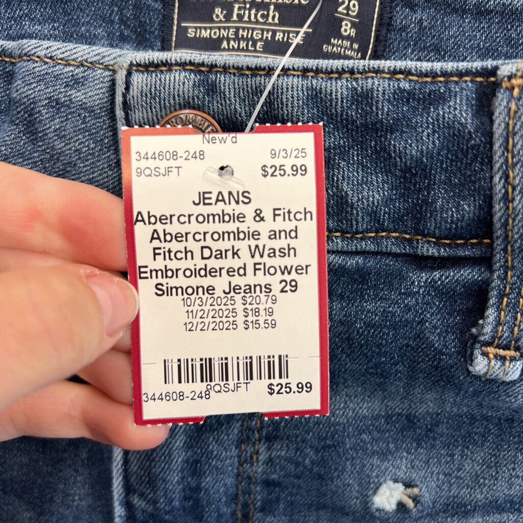 Abercrombie and Fitch Dark Wash Embroidered Flower Simone Jeans 29