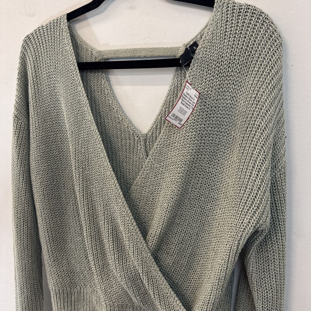 Moon and Madison Green Knit V Neck Sweater Top Small