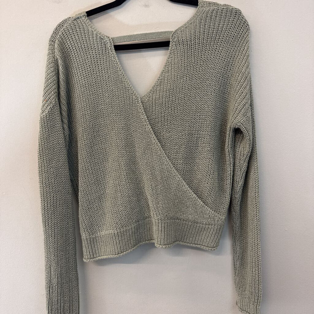 Moon and Madison Green Knit V Neck Sweater Top Small