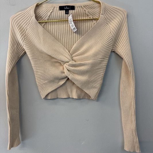 Lulus Beige Ribbed Cropped Long Sleeve Top Small