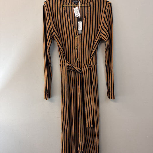 Velvet Heart Brown/ Black Striped Long Sleeve Midi Dress Medium