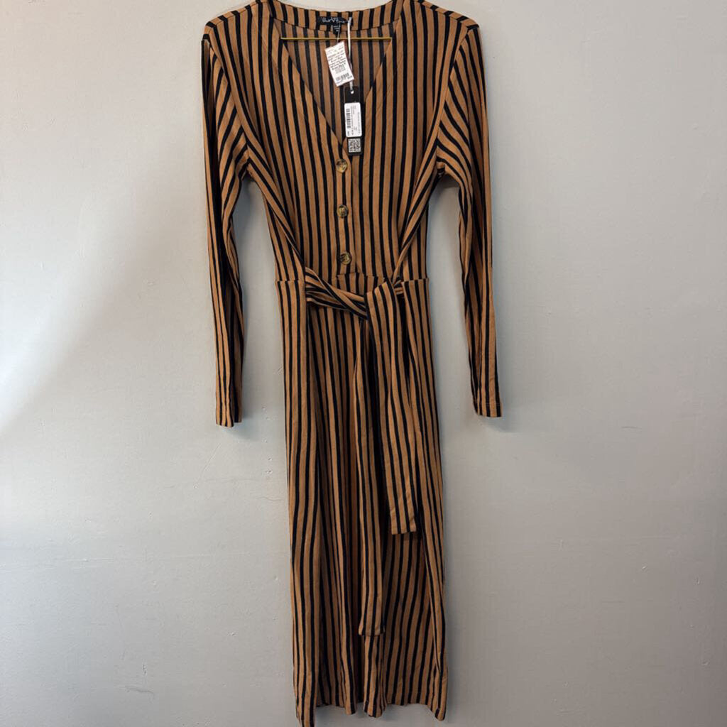 Velvet Heart Brown/ Black Striped Long Sleeve Midi Dress Medium