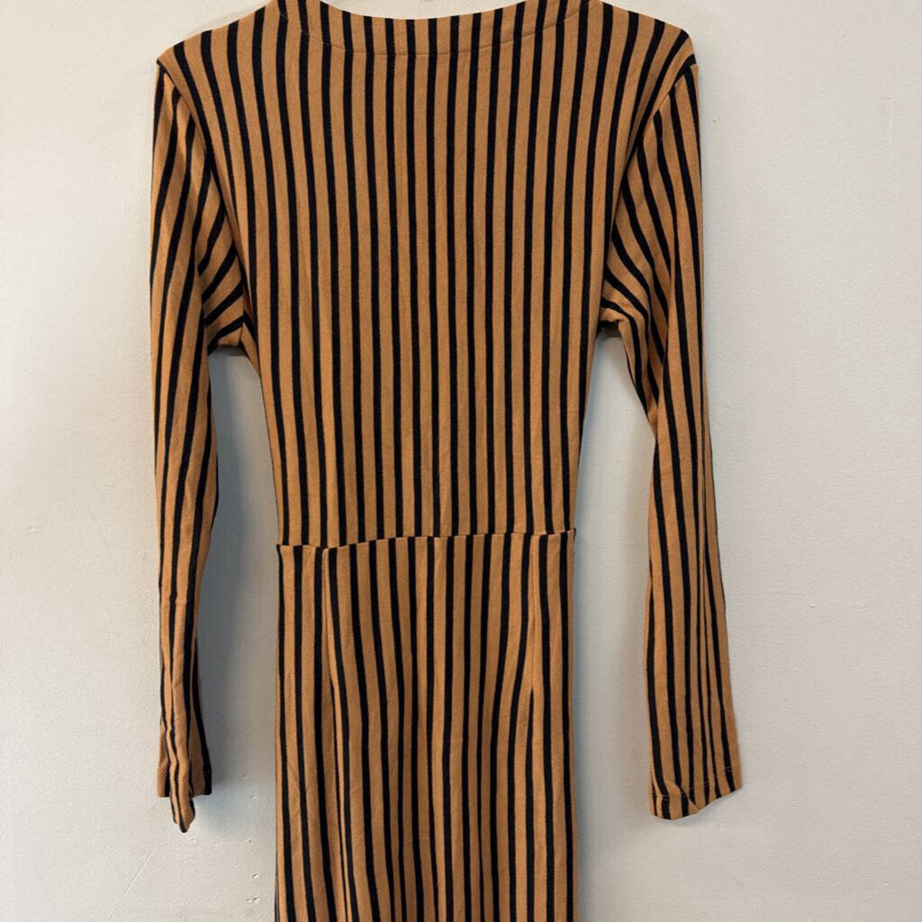Velvet Heart Brown/ Black Striped Long Sleeve Midi Dress Medium