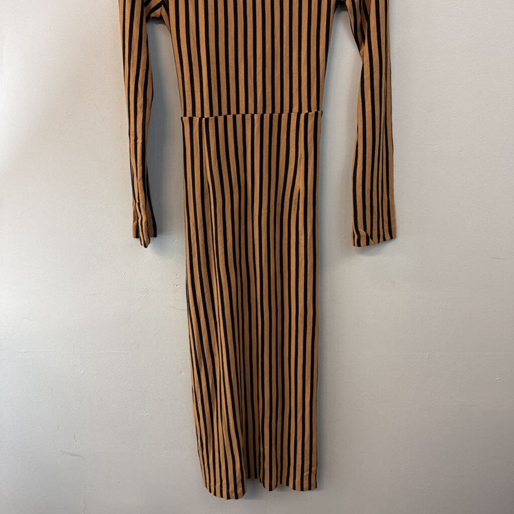 Velvet Heart Brown/ Black Striped Long Sleeve Midi Dress Medium
