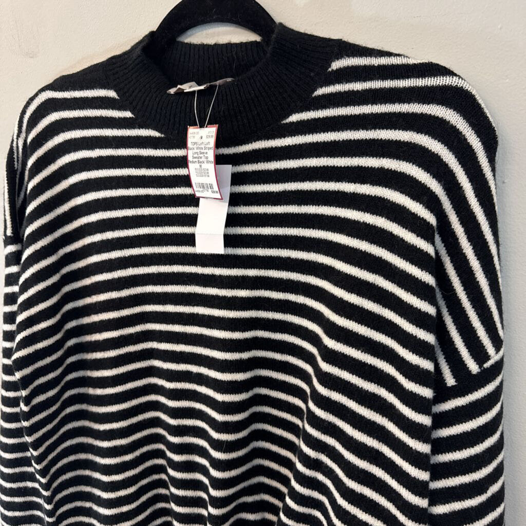 Loft Black/ White Striped Long Sleeve Sweater Top Medium
