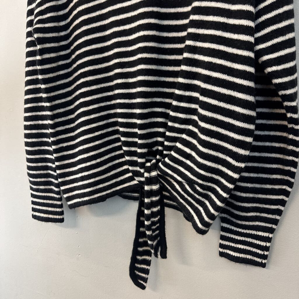 Loft Black/ White Striped Long Sleeve Sweater Top Medium