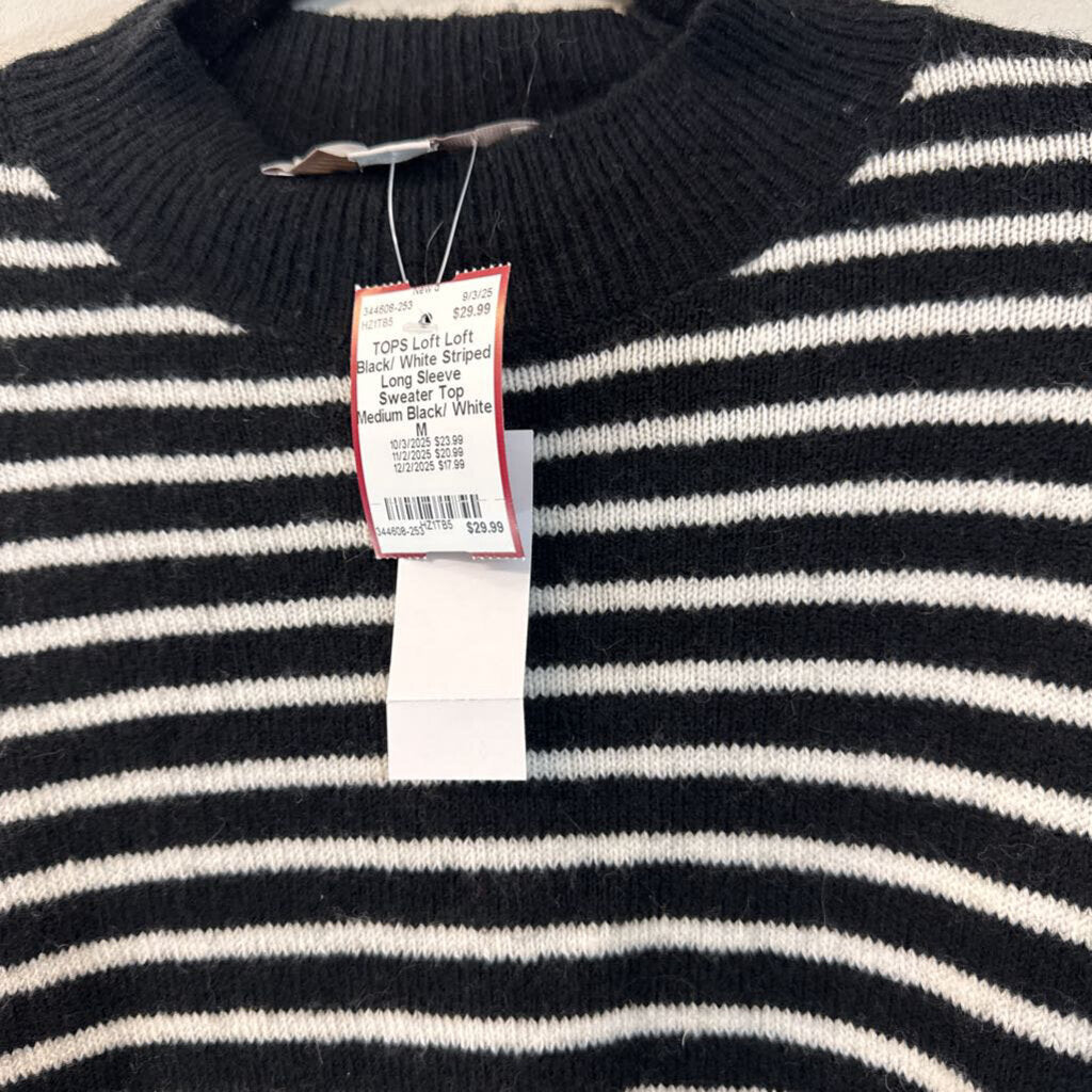 Loft Black/ White Striped Long Sleeve Sweater Top Medium