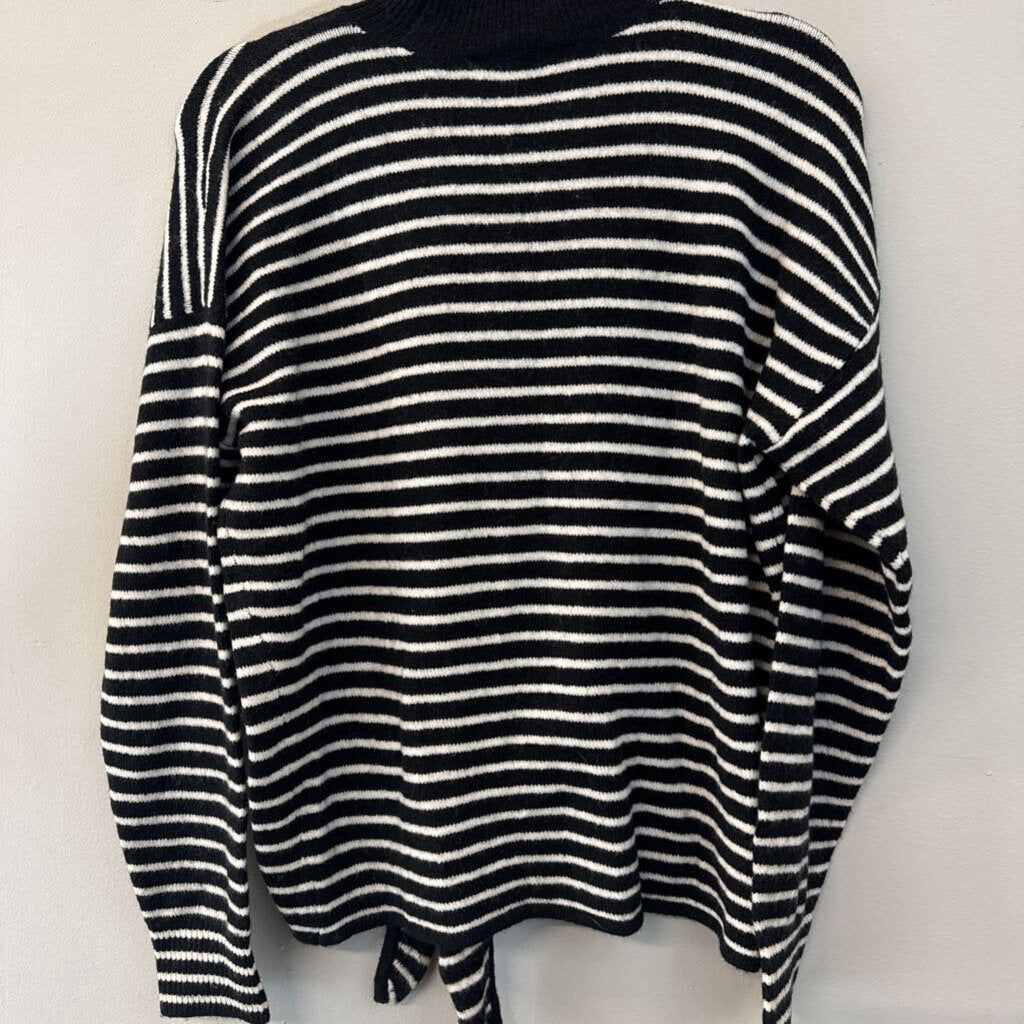 Loft Black/ White Striped Long Sleeve Sweater Top Medium
