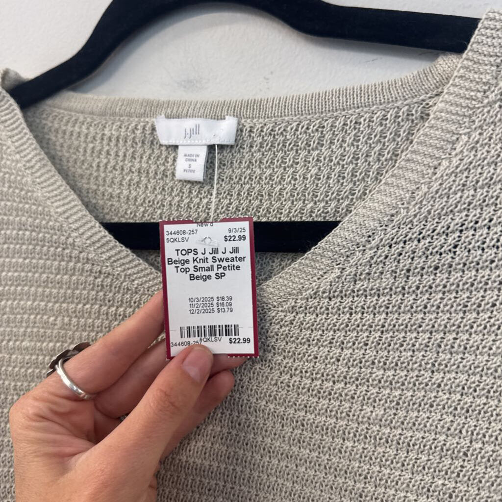 J Jill Beige Knit Sweater Top Small Petite
