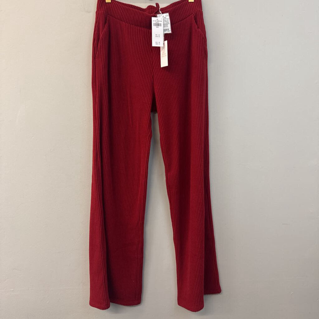 Abercrombie and Fitch Red Ribbed Wide Leg Lounge Pants Small