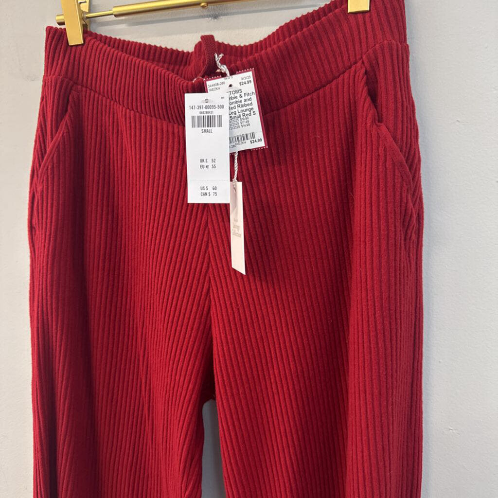 Abercrombie and Fitch Red Ribbed Wide Leg Lounge Pants Small