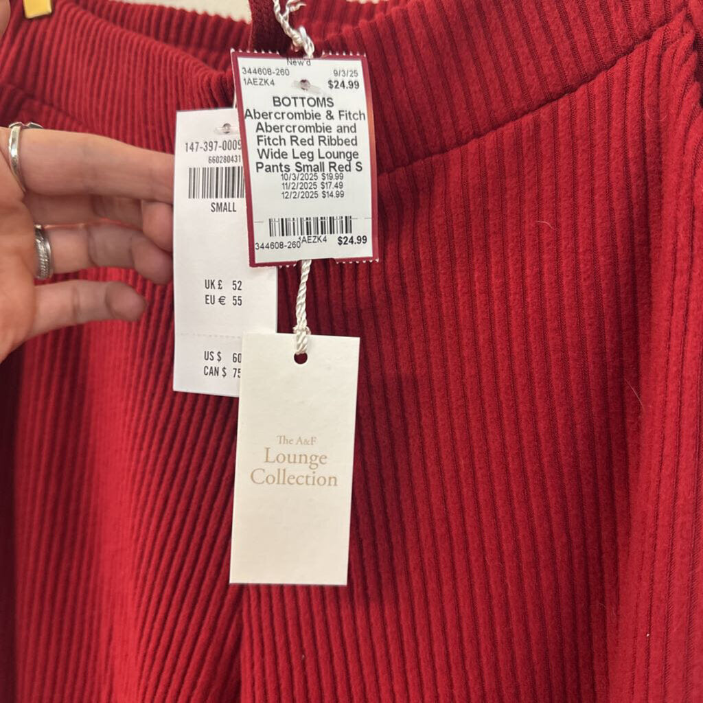 Abercrombie and Fitch Red Ribbed Wide Leg Lounge Pants Small